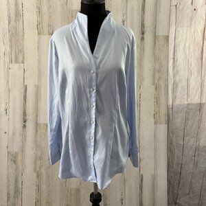 seidensticker Women's Size Large EU Size 42 Blue Button Down Shirt Mock Collar